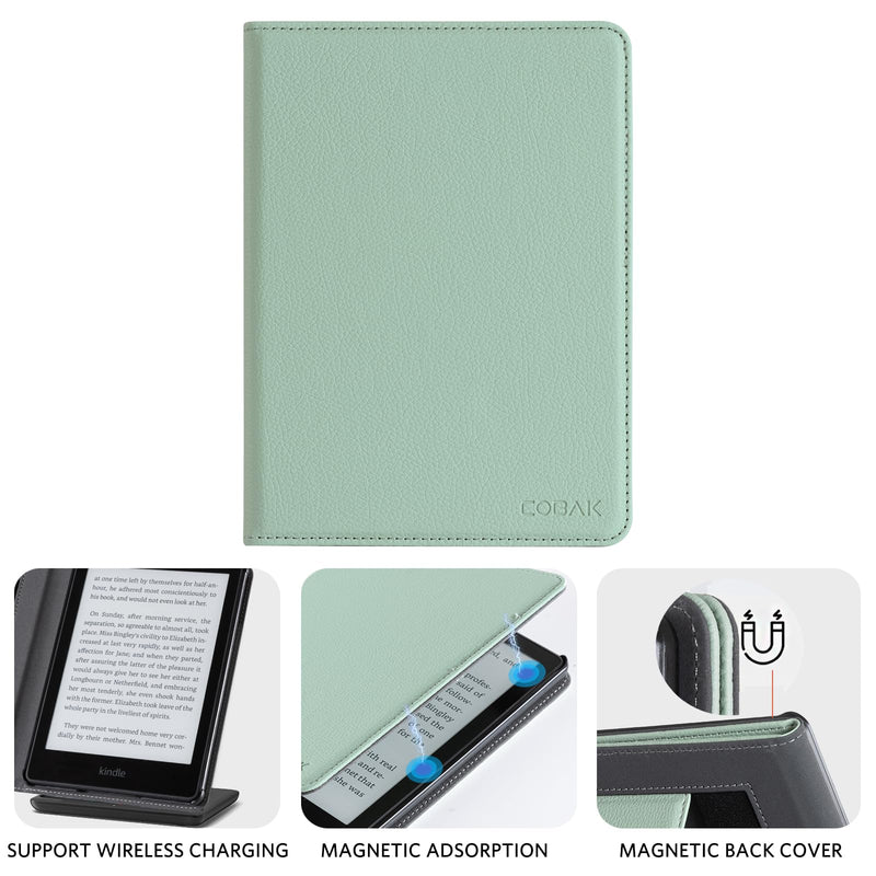 [Australia - AusPower] - CoBak Kindle Paperwhite Case with Stand - Durable PU Leather Cover with Auto Sleep Wake, Card Slot, Hand Strap Feature - Fits Kindle Paperwhite 11th Generation 6.8" and Signature Edition 2021 Released Agave green 