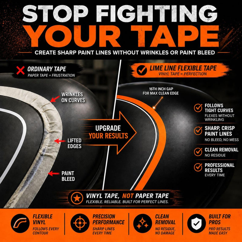 LiME LiNE Flexible Vinyl Fine Line Masking Tape for Automotive Custom Paint, No Residue Fineline Orange 1/4",1/8", 1/16" (1/8") 1/8"