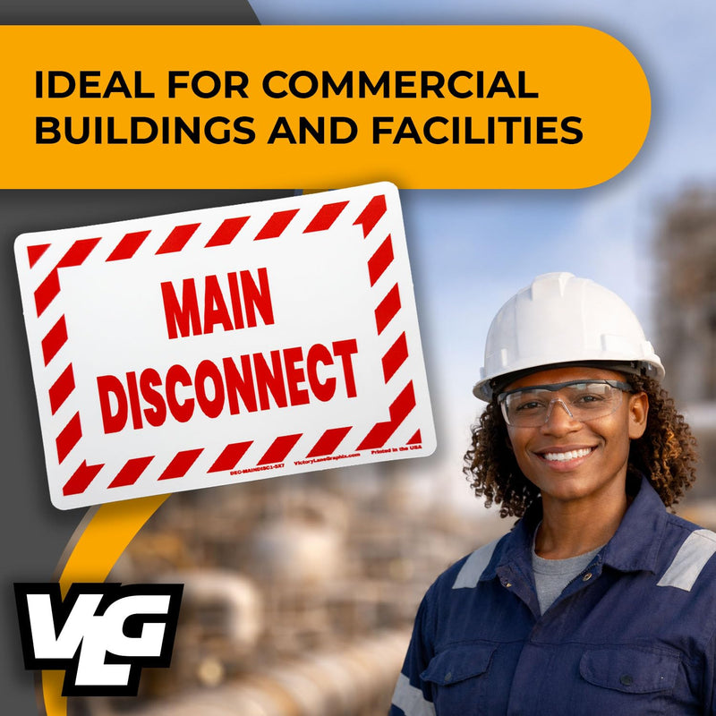 Main Disconnect Electrical Labels 5"x7" – 5 Pack – High Visibility Safety Stickers for Electrical Panels, Buildings & Equipment – Durable Industrial Vinyl – OSHA Style Warning Decals