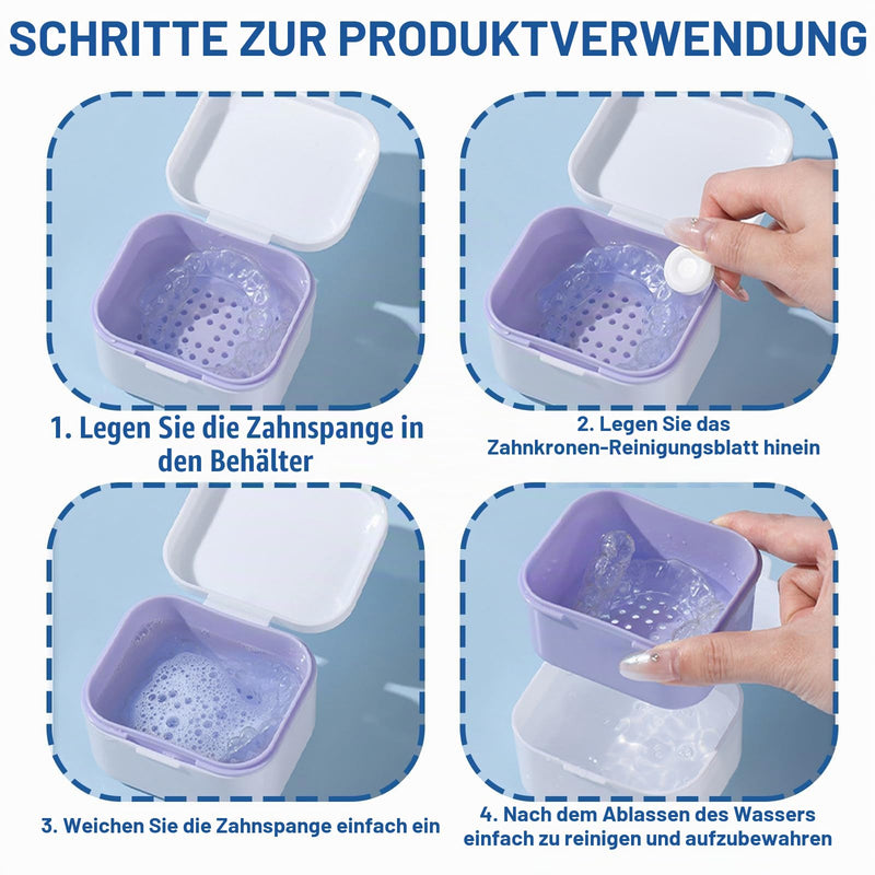 Denture Cup Box, Dental Prosthesis Storage Box with Cleaning Brushes, Denture Box with Strainer, Leak-Proof Prosthesis Box, Portable Denture Box, for False Teeth Storage, Cleaning (Navy Blue)