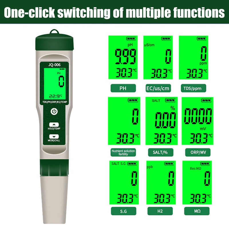 [Australia - AusPower] - Ph Meter for Water,10 In 1 Digital Ph Tester Pen Back light,ATC±0.01 Resolution High Accuracy PH/TDS/Salt/SG/ORP/EC/Hydrogen/Resistivity/Temp/Nutrient for Aquarium,Pools,Hydroponics,Lab,Drinking Water 