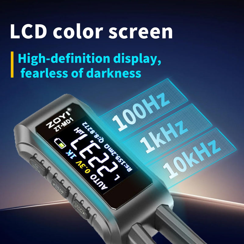 [Australia - AusPower] - LCR Meter Zoyi MD1 Bridge SMD Test Clip with OLED Display, Auto Identification, 10mΩ-10MΩ Resistance, 1pF-20mF Capacitance, 1uH-60H Inductance, Lithium Battery Powered, Portable for Electronic Repairs 
