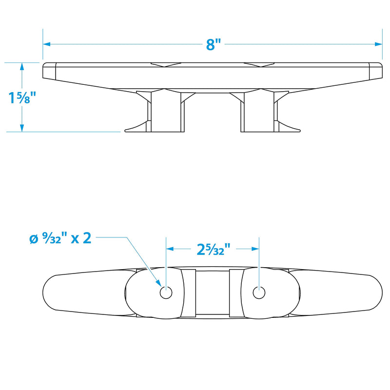 Seachoice Plastic Open Base 8 In. Boat Dock and Anchor Line Cleat, Black Finish One Size 8 In.