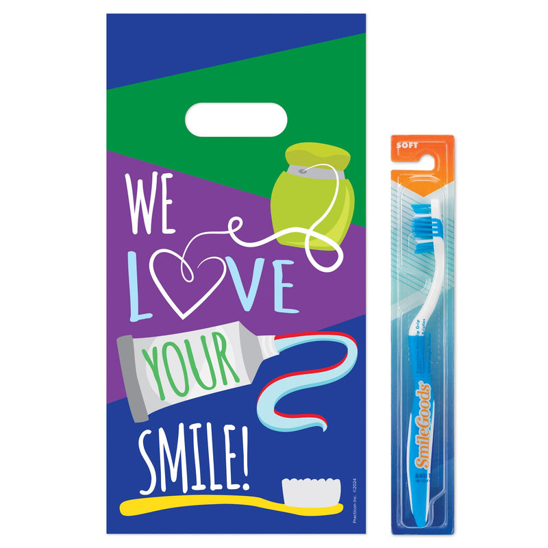 [Australia - AusPower] - Practicon We Love Your Smile 6" x 12" Dental Giveaway Bag, Dental Hygiene Patient Care Goodie Bag, Dentist Office Plastic Gift Bags, 100 Pack 6" x 12" 