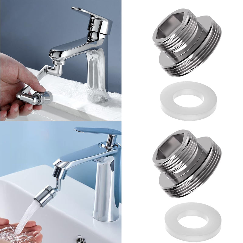Tap Adapter M16 to M22-2 Pieces, Thread Adapter for Male Thread M16 and M22, Suitable for Kitchen Taps, Water Savers, Water Cleaners, Hose Connections (Silver, M16-M22) Silvery