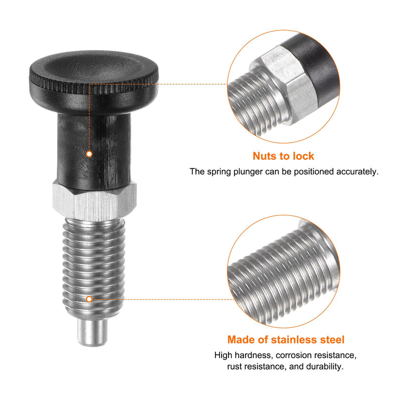 [Australia - AusPower] - HARFINGTON 2pcs Push Fit Ball Nose Spring Plunger M12x1.5Thread .6mm Pin Dia Stainless Steel Return Knob Plunger Non-Locking Retractable Index Plunger for Industrial Equipment 