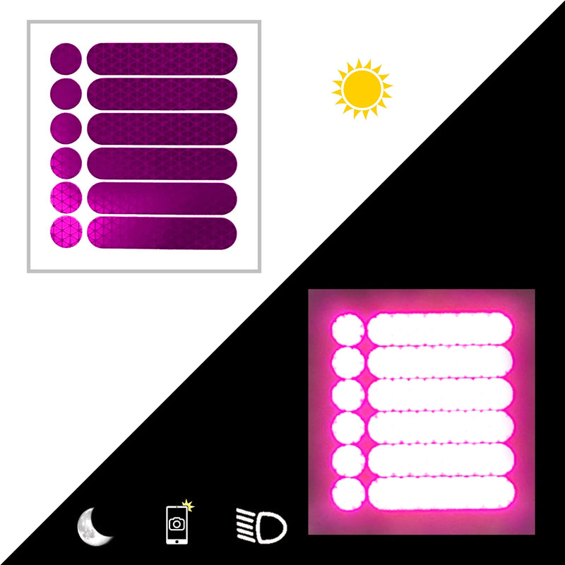 customTAYLOR33 High Intensity Grade Reflective Safety Decals/Stickers for Motorcycle, Bicycle, Snowboarding, Racing Helmets or Vehicles (Set of 2 (12 Strips & 12 Circles), Special Edition Purple) Set of 2 (12 Strips & 12 Circles)