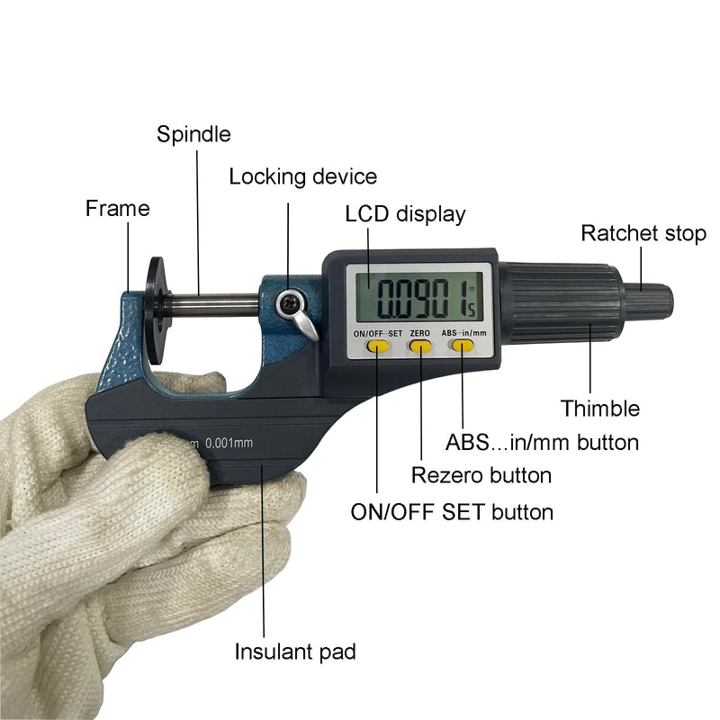 [Australia - AusPower] - Digital Outside Micrometer, MFQNENLK Digital Electronic Display Micrometer 0-1"/0-25mm, Professional Inch/Metric Measuring Tool 0.00005"/0.001 mm, with Protective Case & Battery 