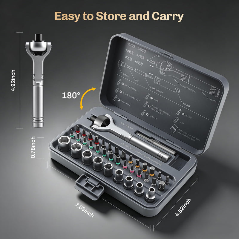 Magnetic Screwdriver Set 40-in-1 Ratchet Screwdriver Tool Kit with 270° Ball-Joint Handle - Portable CRV Bits Precision Repair Tool Set for Electronics,Computer,Phone,Bikes, Watches,Camera