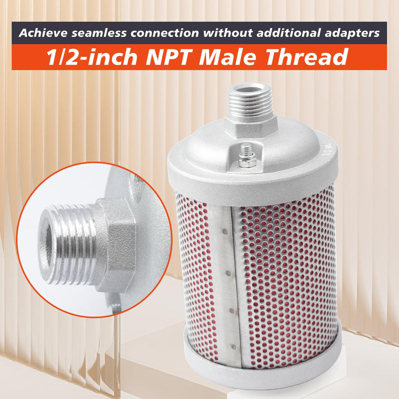 [Australia - AusPower] - M05 Air Compressor Muffler 1/2 inch NPT Male Single Chamber 145 PSI Compatible with Compressed Equipment and Systems and Dryer Replacing Parts 