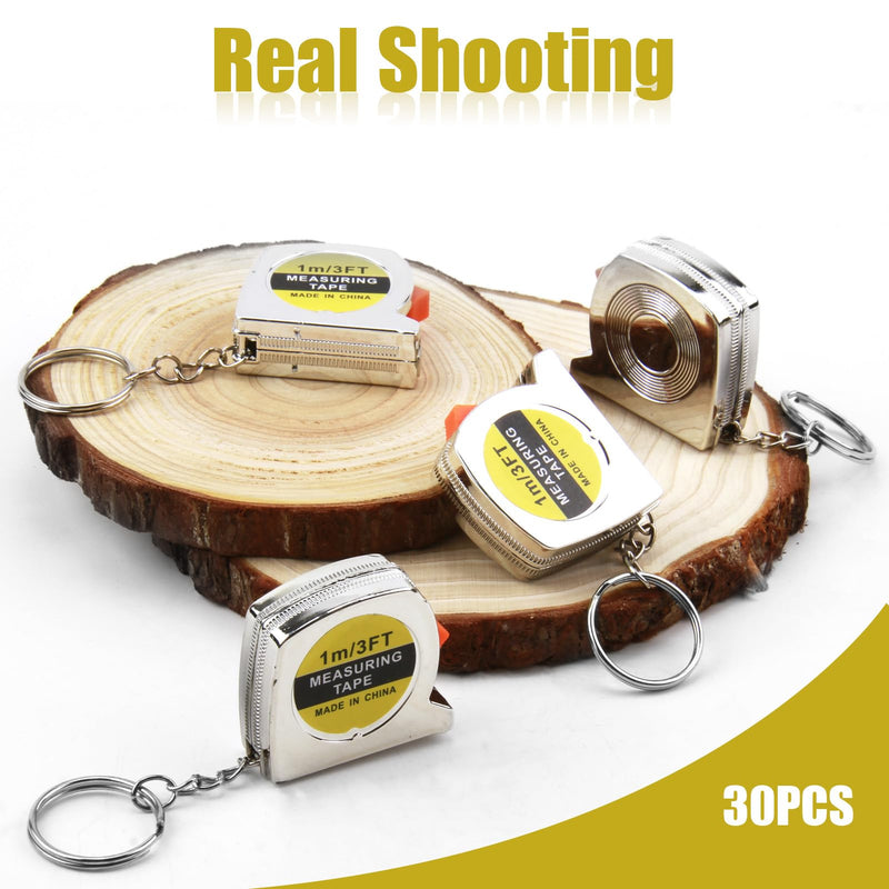 30 Pack 3ft Mini Tape Measure Keychain, Sliver Portable Retractable Small Tape Measure with Slide Lock, Construction Party Favors for Prize Bag Filler DIY Projects School Office Home Project Daily Use 30