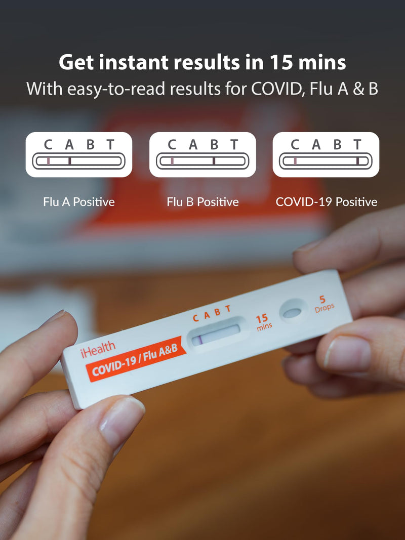 [Australia - AusPower] - iHealth COVID-19, Flu A&B 3-in-1 Antigen Rapid Test, Results in 15 Minutes, FDA Authorized OTC Flu & COVID Home Test, with Non-invasive Nasal Swab, Easy to Use & No Discomfort (1 Pack, 2 Tests Total) 