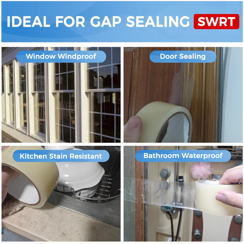 SWRT 3”x 60 YD 8 Mil Heavy Duty Transparent Window Weather Sealing Tape, No Residue Window Insulation for Winter, Preventing Cold Air Loss in Summer Door and Window Seal Kit 3''× 60 YD