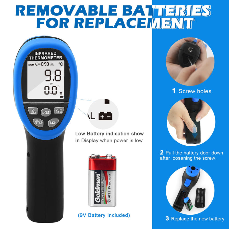 [Australia - AusPower] - Pyrometer 30:1 Non-Contact High Temp Thermometer Gun-58℉ to 2732℉ (-50℃ ~ 1500℃) IR Thermometer Gun with Mobile APP for Pizza ovens, Kiln, Forge RQ-1500APP【Not for Human】 