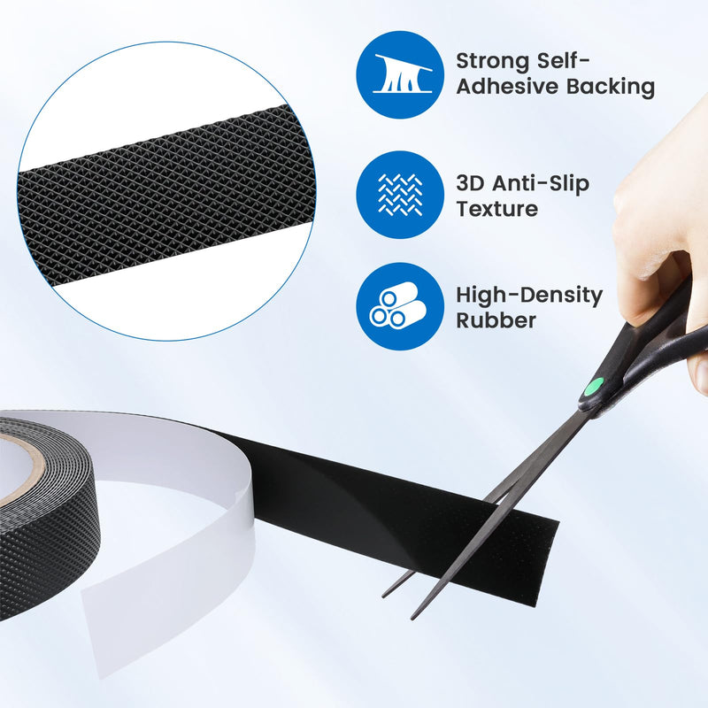 Rubber Grip Tape - 1 Inch x 16.4 Feet, Strong Adhesive Grip Tapes for Handles, Non Slip Tape for Drawers, Tools, Cabinet, Shelf & Stairs - Black Rubber Padding Sheet, Protect Surfaces, Prevent Sliding