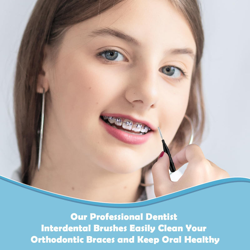 [Australia - AusPower] - 120 Pieces Braces Flossers for Cleaner Interdental Brushes Between Teeth, Toothpick Dental Tooth Flossing with Soft Bristles 360° Bendable Oral Dental Hygiene Flosser Cleaning Tool Black 