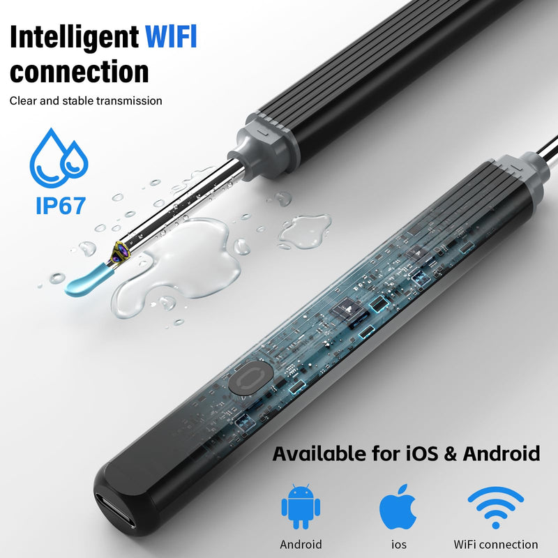 Earwax Remover Otoscope, Morelax 1080P WiFi Ear Cleaner, IP67 Waterproof with 360° Camera, Ear Endoscope with 6 LEDs for iPhone, Android, iPad, Adults, Children and Pets (Black) Black