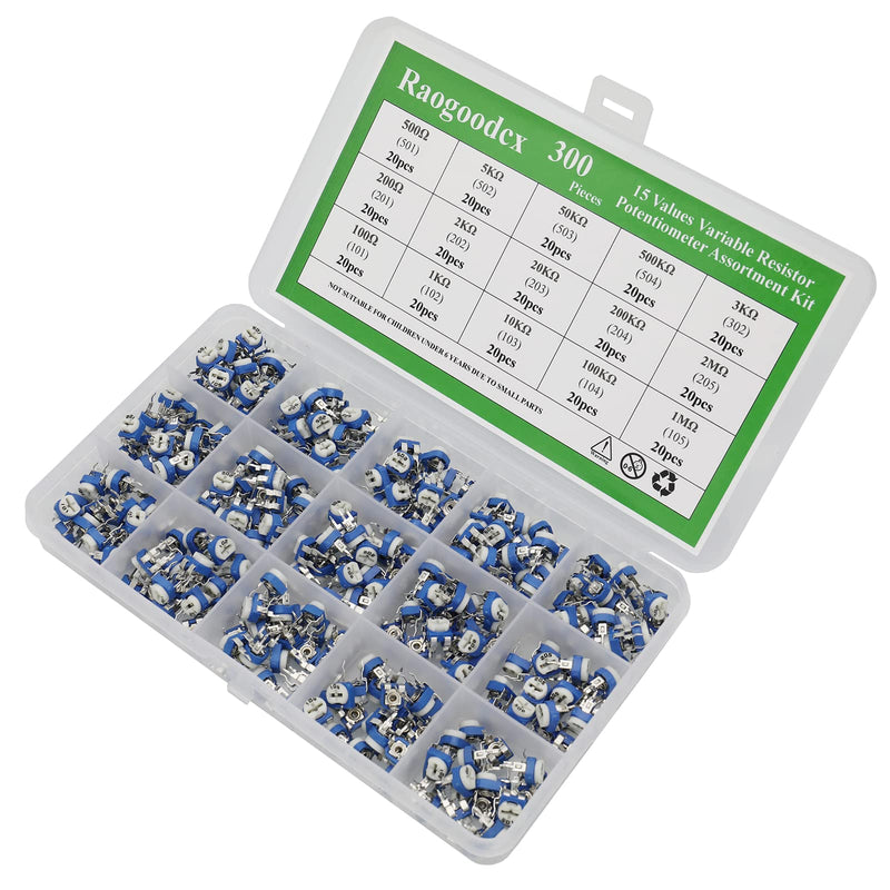 [Australia - AusPower] - 300 Pieces 15 Value 100 Ohm 2M Ohm Trimpot Variable Resistor 6 mm Potentiometer Assortment Kit 