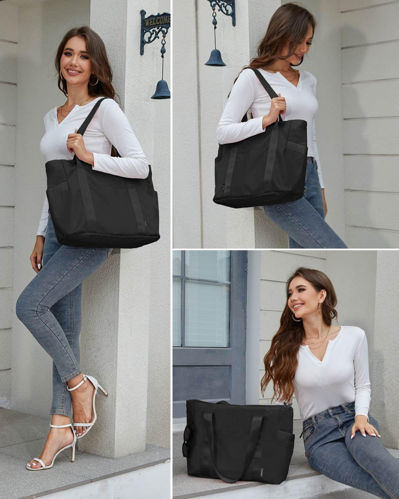 [Australia - AusPower] - Tote Bag for Women Weekender Bag with Laptop Compartment for Work Nurse Travel Gym Black 