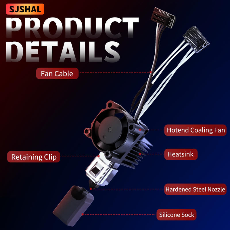 Bamboo Lab P1P, P1S Hotend Complete Kit, Full Assembly Hardened Steel Hot End with 0.4mm Nozzle, Cooling Fan, Thermistor,and Extruder Heating Block Replacement for P1 Series 3D Printer P1 Series Hotend Hardened Steel 0.4mm