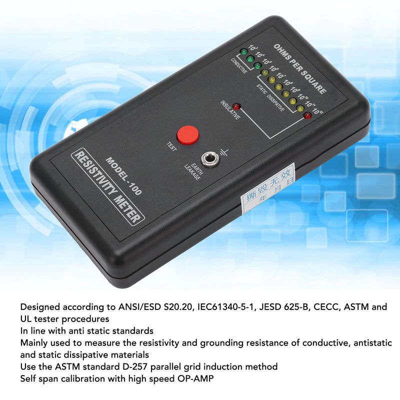[Australia - AusPower] - Portable Handheld Surface Resistance Tester – Surface Resistivity Meter with Automatic Range & LED Display, Precise Static Detector for Antistatic Coatings & Fabrics, Measures Humidity 5%-90% RH 