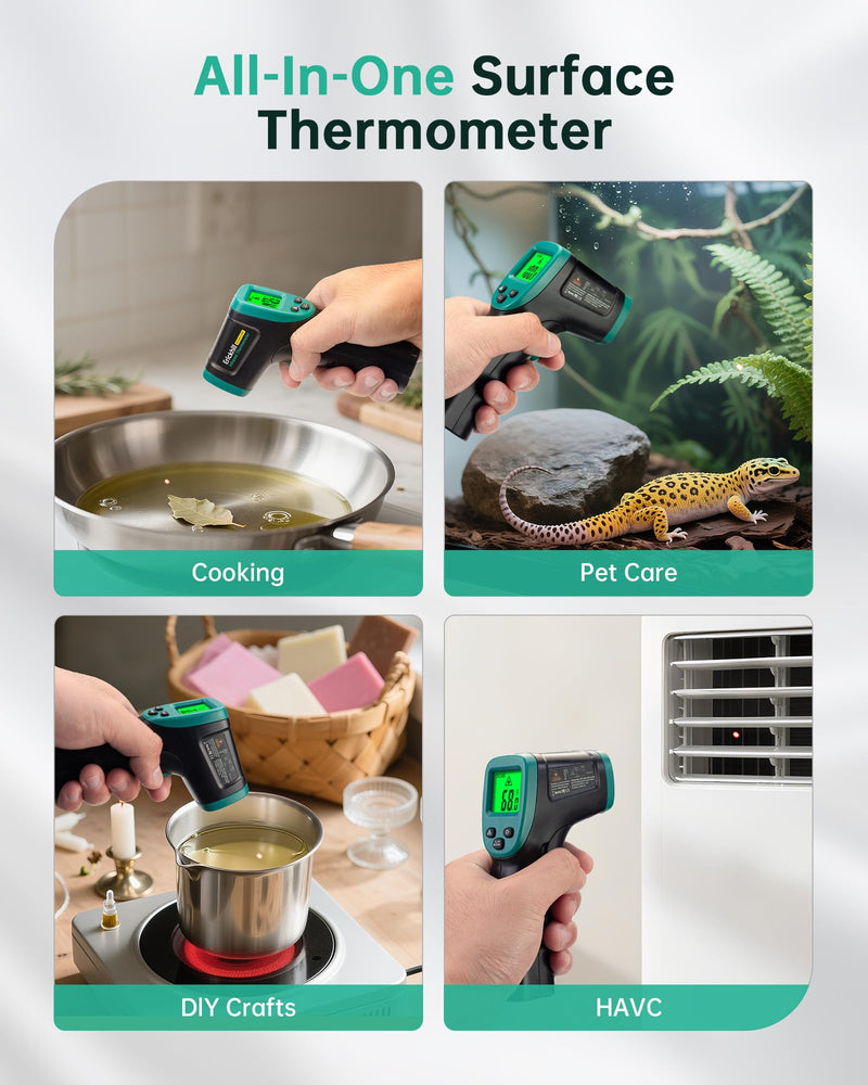 [Australia - AusPower] - ERICKHILL ROOKCORE Infrared Thermometer -50℃~600℃ Adjustable Emissivity Non-Contact Laser Thermometer Gun LCD Backlit Display -Compact Size for Vehicle Repair/Cooking/BBQ/Freezer/Food, Dark Green 