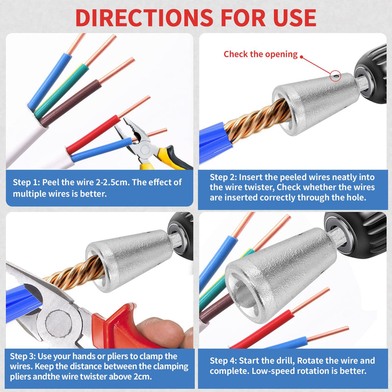 [Australia - AusPower] - Wire Twister Tool for Drill, Drill Wire Twister Wire Connector Wire Twisting Tool, Wire Nut Twister for Electrical Power Drill, Cable Quick Stripping, 2 Pcs Silver, 1 Pc Red 