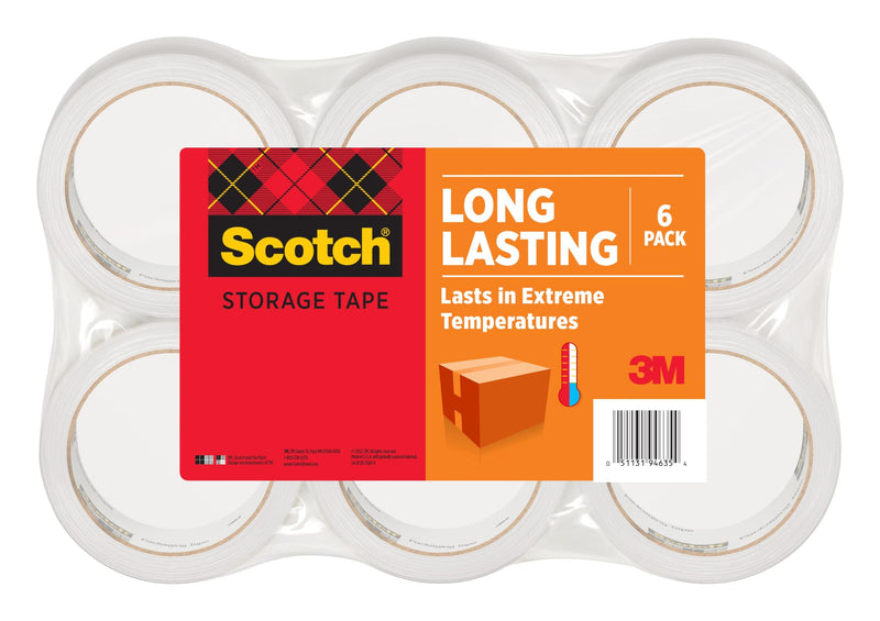 Scotch Long Lasting Storage Packing Tape Rolls, Clear, Storage Tape Withstands Extreme Temperatures, 1.88 in x 54.6 yd, 6 Refill Rolls 6 Rolls