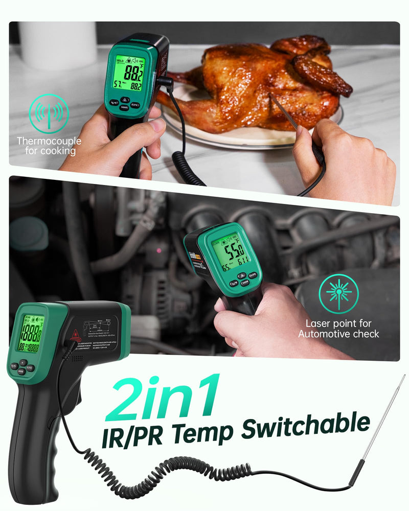 [Australia - AusPower] - ERICKHILL Infrared Thermometer Gun, Dual Mode IR Laser Thermometer with -50°C~800°C and Meat Probe (-50°C~300°C), Non-Contact Digital Thermometer for Cooking, BBQ, and Industrial Use 