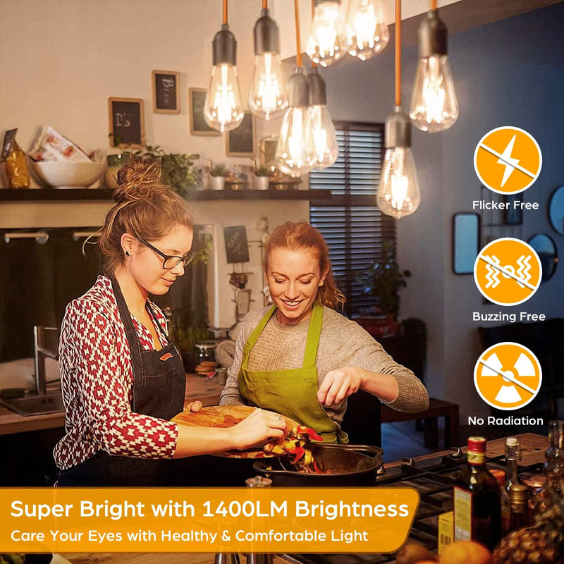 12-Pack Vintage LED Edison Bulbs 100W Equivalent 1400LM High Brightness 8W ST58 LED Filament Light Bulbs 3000K Warm White E26 Medium Base CRI90+ Antique Clear Glass for Home Dinning Room, Non-dimmable 12 Count(Pack of 1)