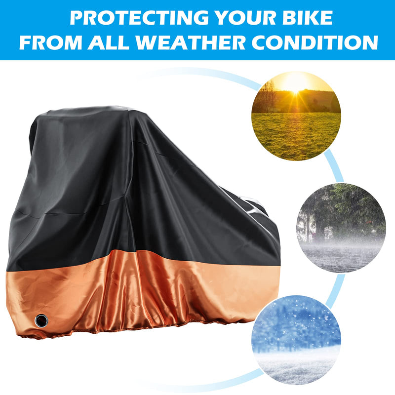 [Australia - AusPower] - MOPHOTO Adult Tricycle Cover for Outdoor Storage, Waterproof Bike Cover for Adult Trikes, UV-Resistant Trike Covers with Lock Hole, Elastic Hem, Buckle Strap & Storage Bag Black & Orange 75"L 