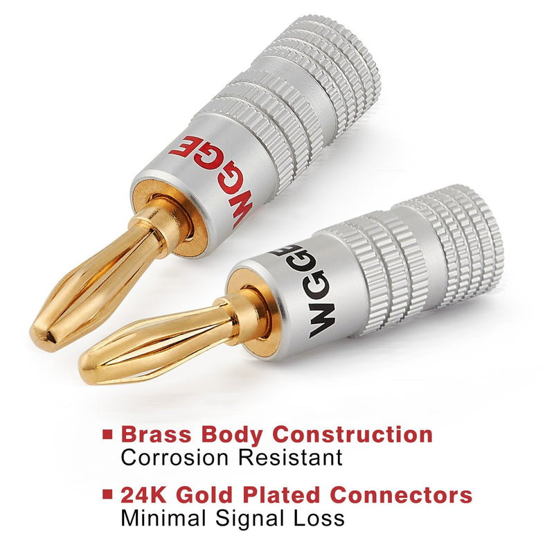 [Australia - AusPower] - WGGE WG-009 Banana Plugs Audio Jack Connector 6 Pairs / 12 pcs, 24k Gold Dual Screw Lock Speaker Connector for Speaker Wire, Wall Plate, Home Theater, Audio/Video Receiver and Sound Systems 6 Pairs (12 plugs) 