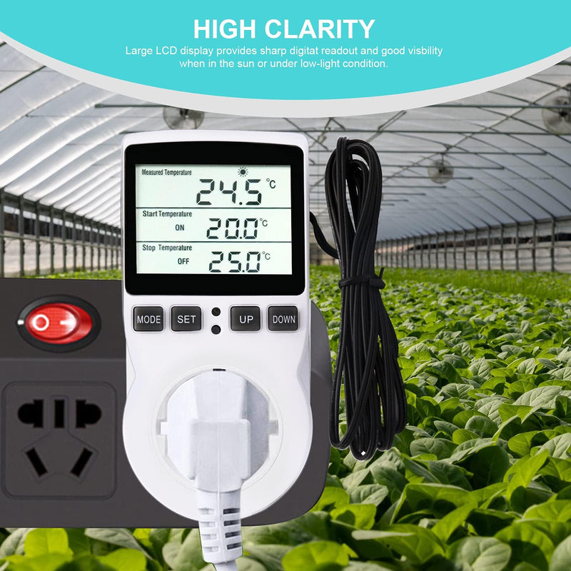 [Australia - AusPower] - Digital Thermostat Temperature Controller Digital LCD Temperature Controller Multifunctional with Timer and Probe for Greenhouse Aquarium Heater Terrarium Aquarium Reptile Incubator 