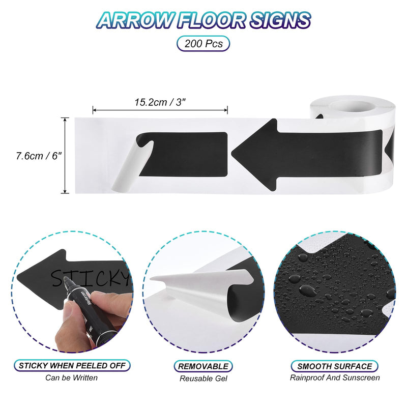 [Australia - AusPower] - PATIKIL 200 PCS Adhesive Stickers, 3"x6" Floor Sticker Tape, Black Arrow Floor Marker Sticker Directional Decal for Christmas, Classroom, Warehouse 