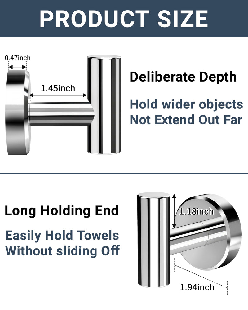 RARXTR Chrome Bathroom Towel Hook, Coat Robe Clothes Hook for Kitchen Garage Wall Mounted 4 Pack, 304 Stainless Steel, Heavy Duty Door Hanger, Cabinet Closet Wall Hook for Hotel Pool (Polished Chrome)