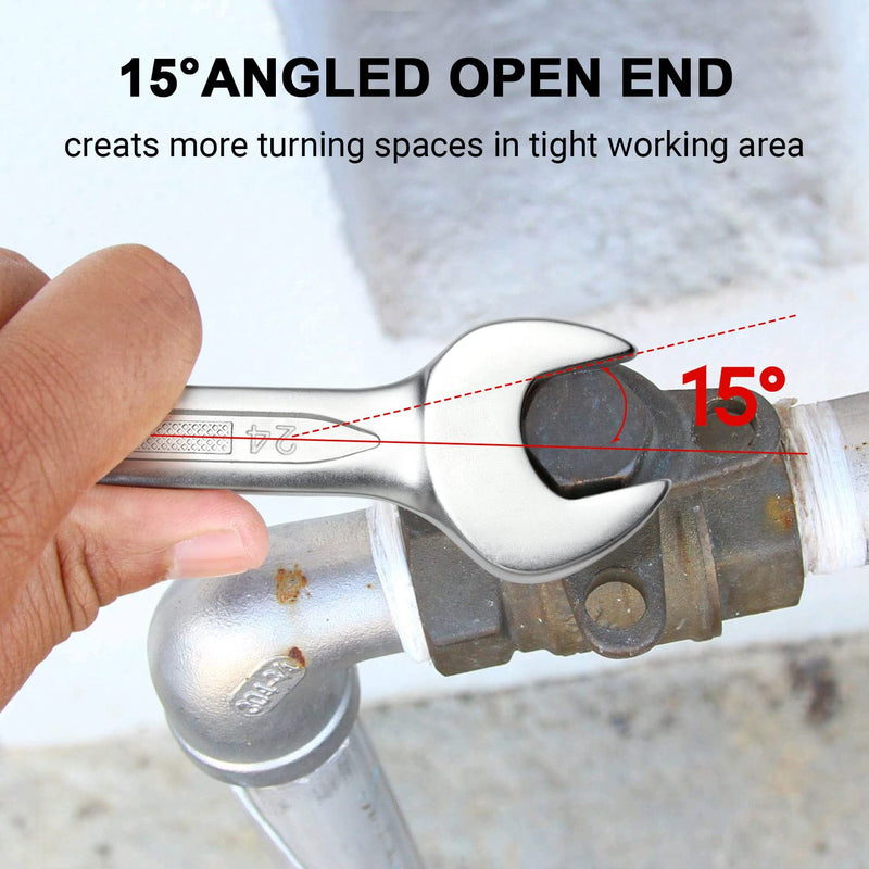 Jetech 24mm Combination Wrench - Industrial Grade Spanners with 12-Point Design, 15-Degree Offset, Durable Chrome Vanadium Steel in Sand Blasted Finish, Metric Single Metric 24mm