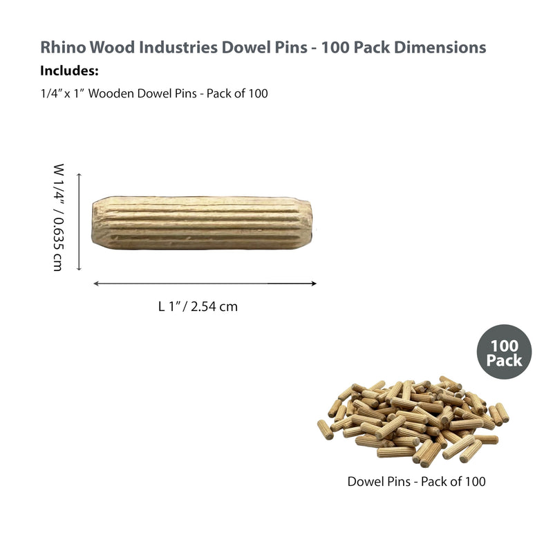 [Australia - AusPower] - 1/4" x 1" - 100 Pack Wooden Dowel Pins - Kiln Dried, Fluted, and Beveled (1/4" x 1", 100pk) 1/4" x 1" 