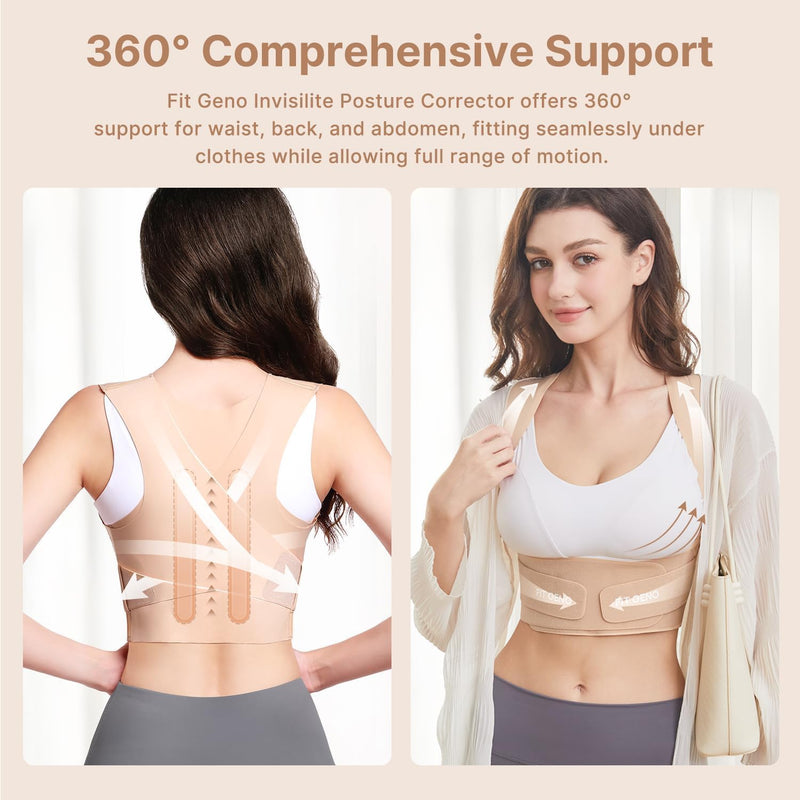 [Australia - AusPower] - Fit Geno Posture Corrector for Women Invisilite: Invisible Lightweight Back Brace for Neck Shoulder & Upper Back Pain Relief - Improve Posture Correct Hunchback Slouching Under Clothes Large Beige M/L (Under Bust 34"- 39") 