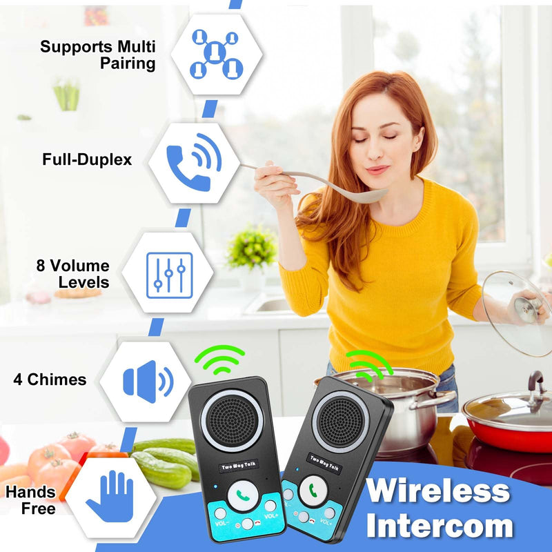 [Australia - AusPower] - Intercoms Wireless for Home, Full Duplex Long Range Wireless Intercom, 8 Volume Levels, 4 Chime Intercoms, 2 Way Intercom for Home, Business(1Pack Black) 