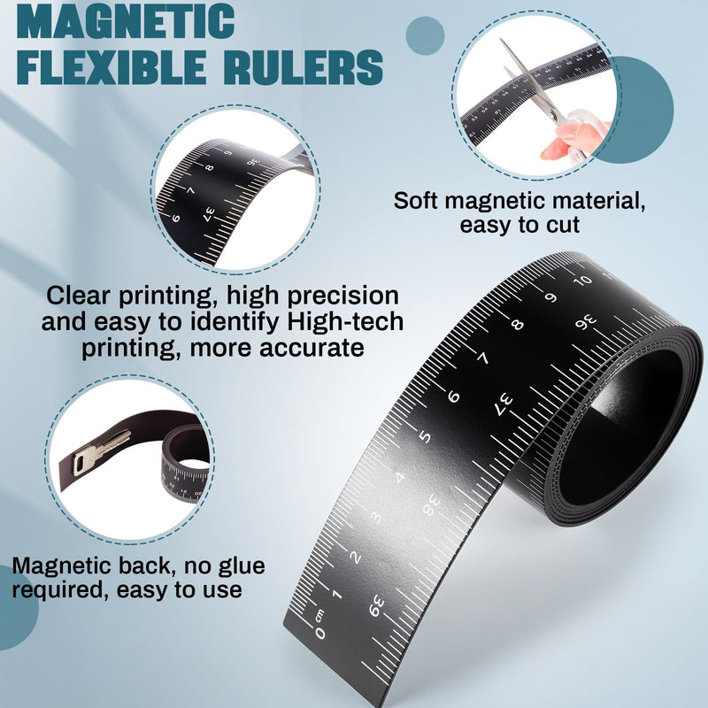 Relaxweex 2 Pcs 39.37 Inch Magnetic Ruler Flexible Tape Magnetic Tape Measure with Both Inches and Centimeters, Suitable for Classroom Whiteboard, Lathes, Workshops, Mills, Easy to Take (Black) Black