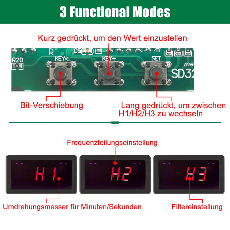 [Australia - AusPower] - 5-Bit Digital LED Tachometer, DC 5V-30V RPM Meter, Motor Speedometer, with Support of Speed/s Mode, Frequency Division and Filter Function, Tachometer with Hall Near Field 