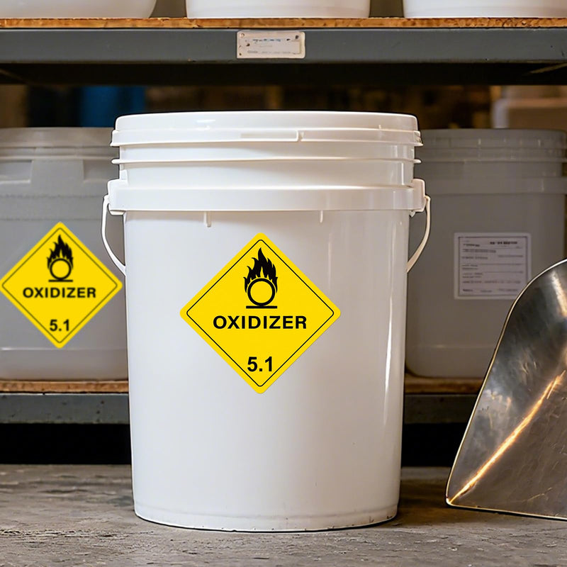 500 PCS Class 5.1 Oxidizer Labels 4 × 4 Inches DOT Hazardous Materials Warning Stickers Vinyl Self Adhesive Waterproof Label for Shipping Handling Transportation Storage