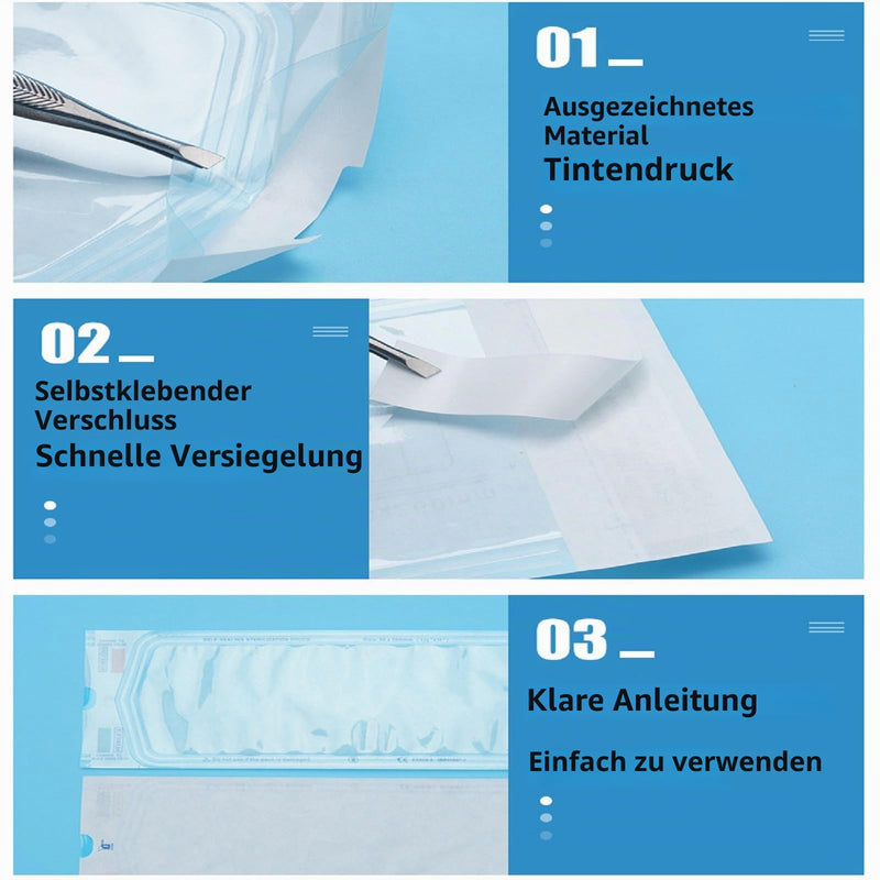 Self-sealing sterilisation bags, pack of 100 sealed disposable sterilisation bags, sterilisation bags for cleaning tools, self-sealing disposable cleaning bags (57 x 130 mm)