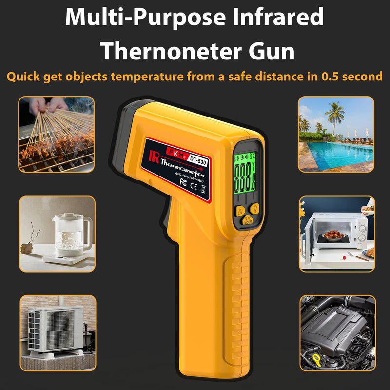 [Australia - AusPower] - FKM Infrared Thermometer Gun Non-Contact Laser Temperature Gun,-58°F~986°F(-50°C~530°C) AdjustableEmissivity,Digital Thermometer Gun for Industrial,Kitchen Cooking,Oven,Automotive,HVAC,Not for Human 