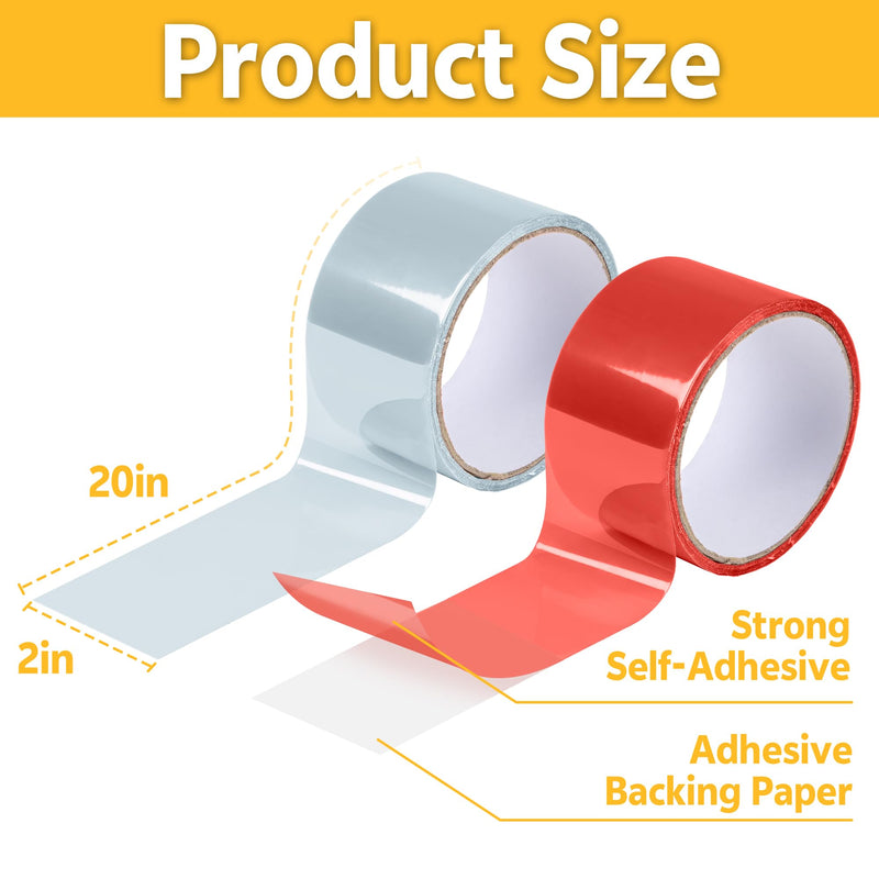 Lypumso 2in x 20ft Tail Light Repair Tape, Self-Adhesive Headlight & Taillight Repair Transparent Tint Vinyl Tape, 2 Rolls Red & Clear Auto Tail Fog Lights Headlight Lens Light Tape Red and Clear