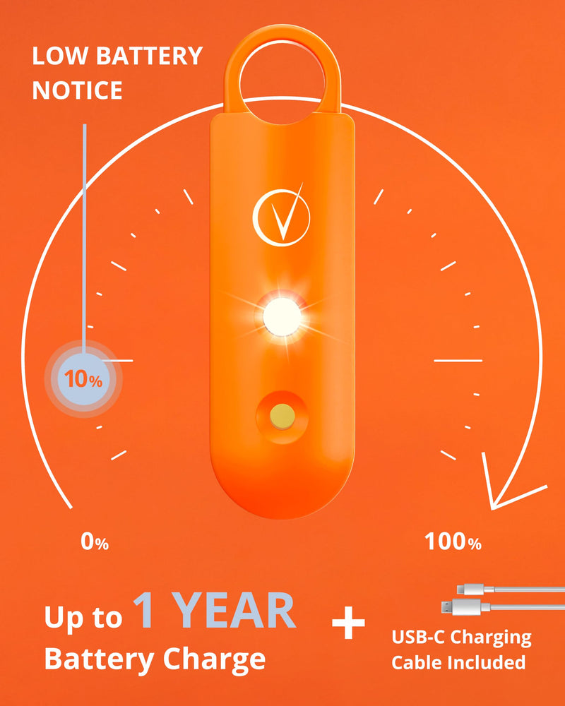 [Australia - AusPower] - Vantamo Personal Alarm for Women - Extra Loud Double Speakers, First with Low Battery Notice with Strobe Light, Rechargeable - Safety Alarm Keychain (Tangerine) Tangerine 