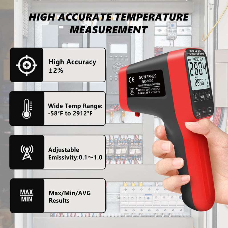 [Australia - AusPower] - Pyrometer, Rechargeable Touch Screen Laser Thermometer with Bluetooth -58°F to 2912°F High Temp Infrared Thermometer Gun with DS=30:1, IR Thermometer with Adjustable Emissivity, for HVAC Forge AP-1600APP 