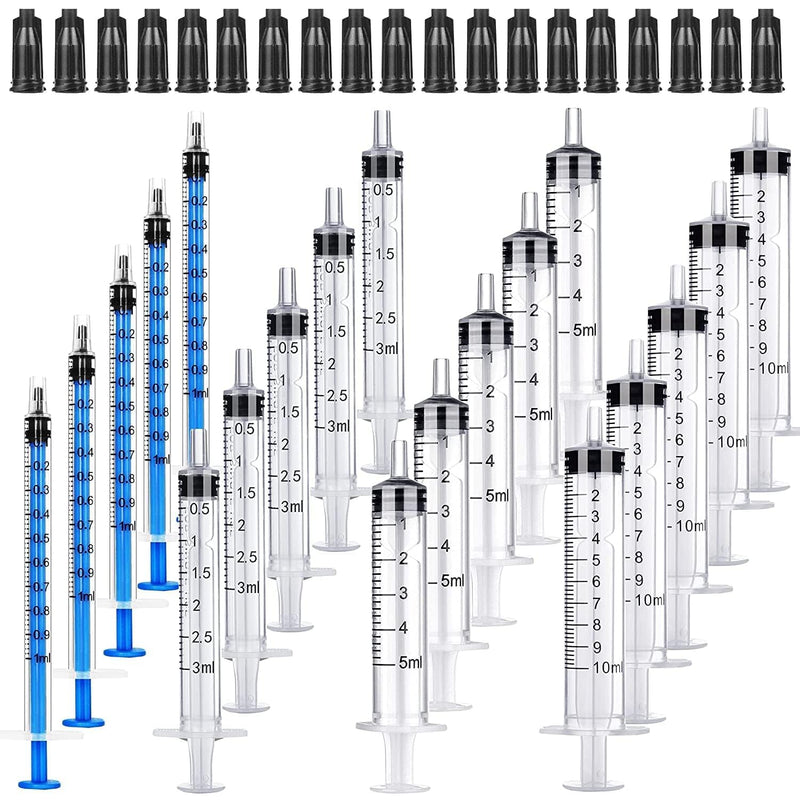[Australia - AusPower] - 20 Pieces 1 ml / 3 ml / 5 ml / 10 ml Syringe Set - Reusable Syringes Sterile Individually Packed Plastic Syringe with Lid for Colostrum Collectors and Dosing Syringe (1 ml / 3 ml / 5 ml / 10 ml 