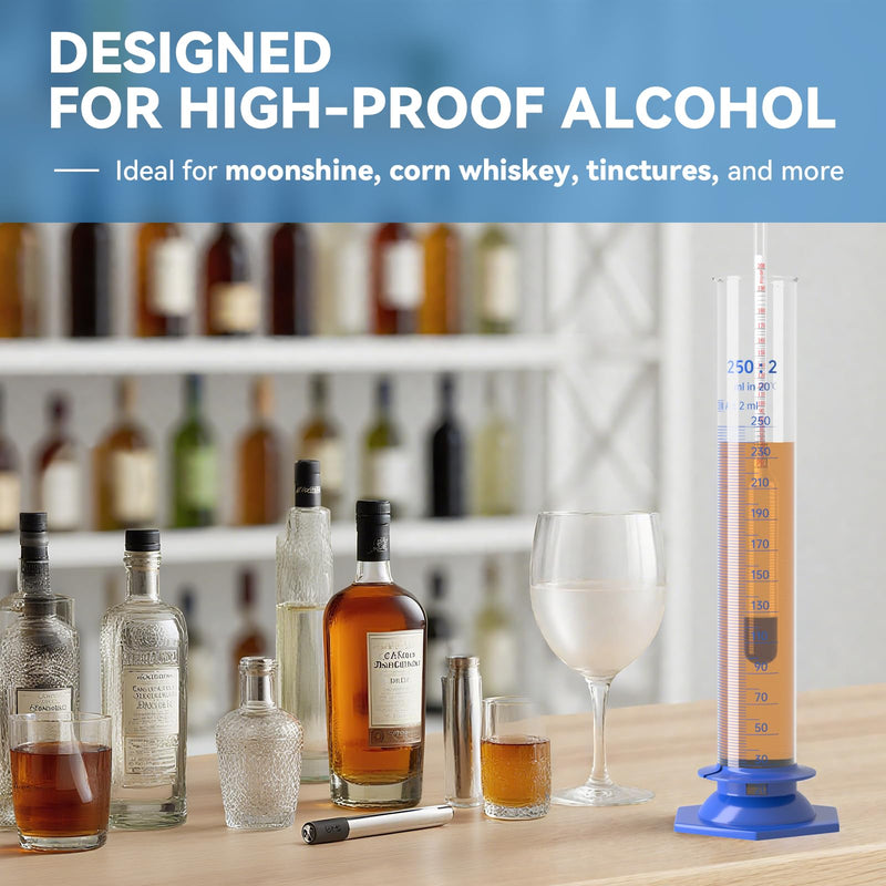 [Australia - AusPower] - Hydrometer Alcohol 0–200 Proof & Tralle with Glass Test Jar Kit, Lab-Grade Glass Dual Scale for Accurate High-Proof Spirit Testing Moonshine Whiskey Spirits Liquor Proofing Distilling 