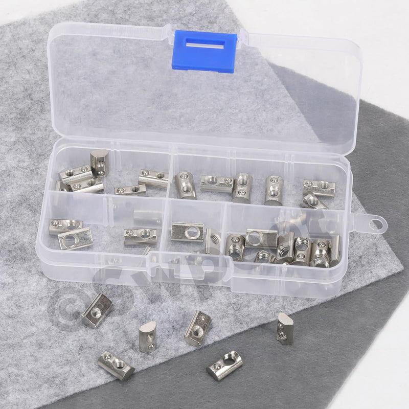 [Australia - AusPower] - Swpeet 48Pcs 2020 Series Carbon Steel Nickel Plated Roll-in Spring T Nut M3 M4 M5 M6 Assortment Kit, T Slot Nuts, Roll Ball Elastic Nuts for 2020 Series Aluminum Extrusion Profile Rail 